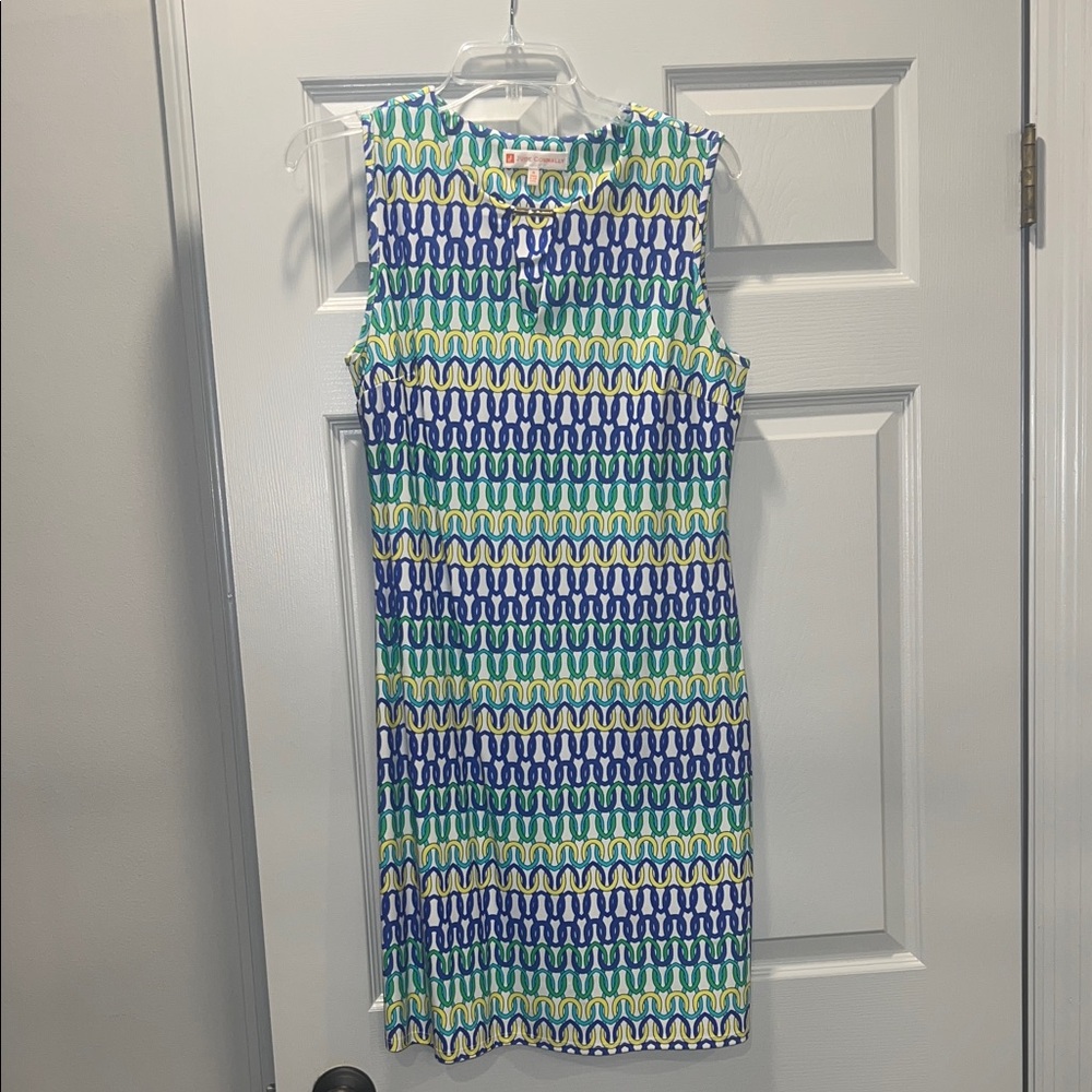Jude Connally Blue and Green Patterned Midi Dress